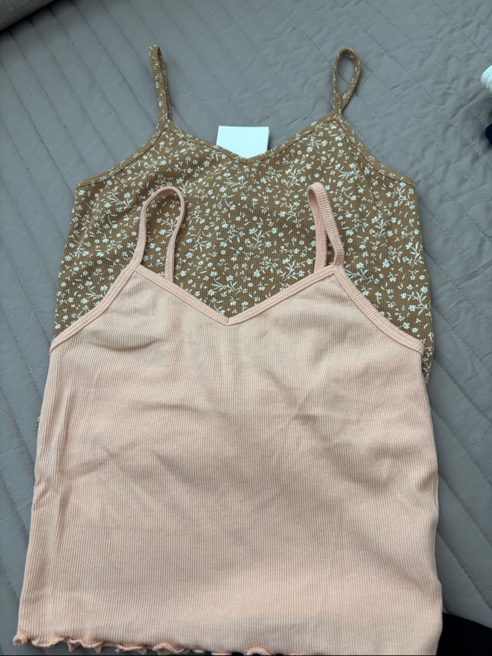 H&M Bundle Brown Floral Ribbed  and Peach Spaghetti-Strap Cami’s
